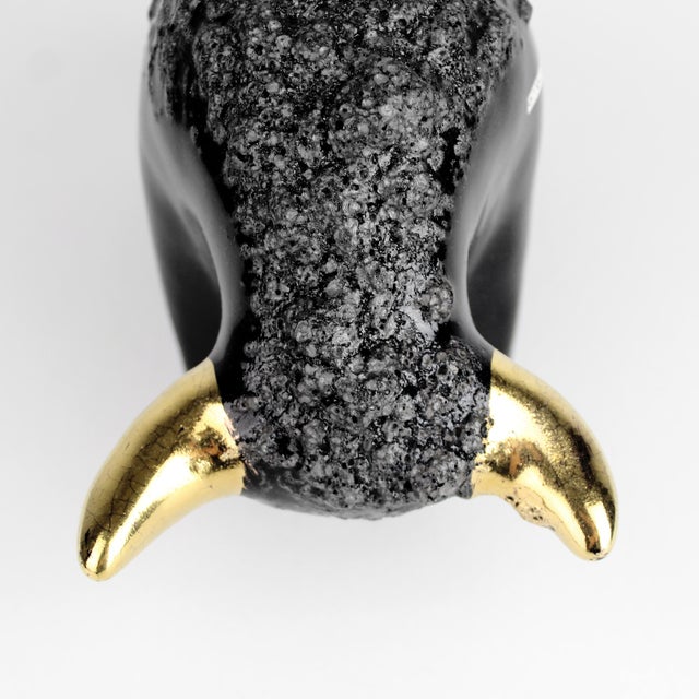 Ceramic Mid-Century Modern Otto Keramik Ceramic Bull Buffalo Figurine Black Gold Horns Germany For Sale - Image 7 of 12
