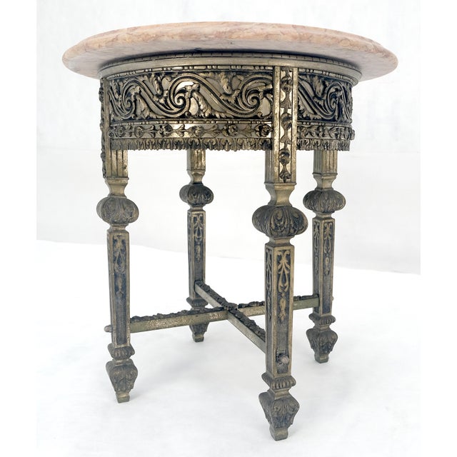 c1920s Round Pink Marble Top Cast Metal Base Side End lamp Table Stand For Sale - Image 9 of 11