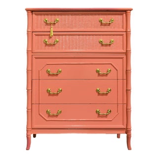 Vintage Hollywood Regency Faux Bamboo Highboy Dresser by Broyhill - Newly Painted For Sale