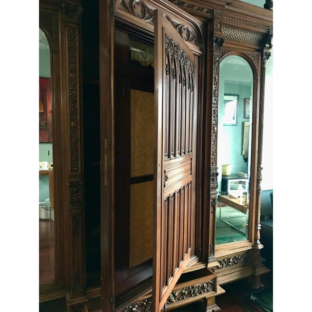 Early 20th Century Exquisite Neo-Gothic/Renaissance Revival Antique Armoire - A Rare Find For Sale - Image 4 of 18