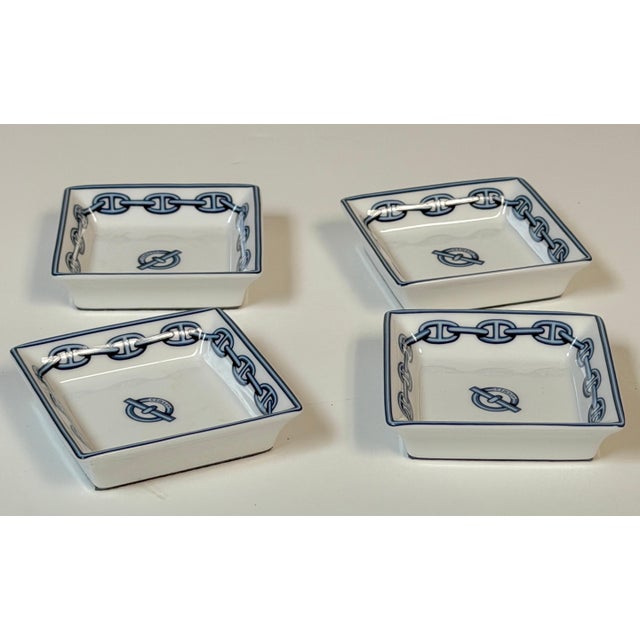 Late 20th Century Hermès Paris Chaîne d'Ancre Porcelain Nut or Sweetmeat Dishes, Set of Four For Sale - Image 4 of 13