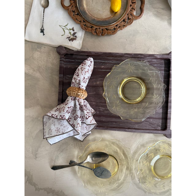 Vintage Attributed to Hazel-Atlas Amber Depression Glass Etched Plates Floral Star Pattern 7 Inch - Set of 4 For Sale - Image 12 of 12