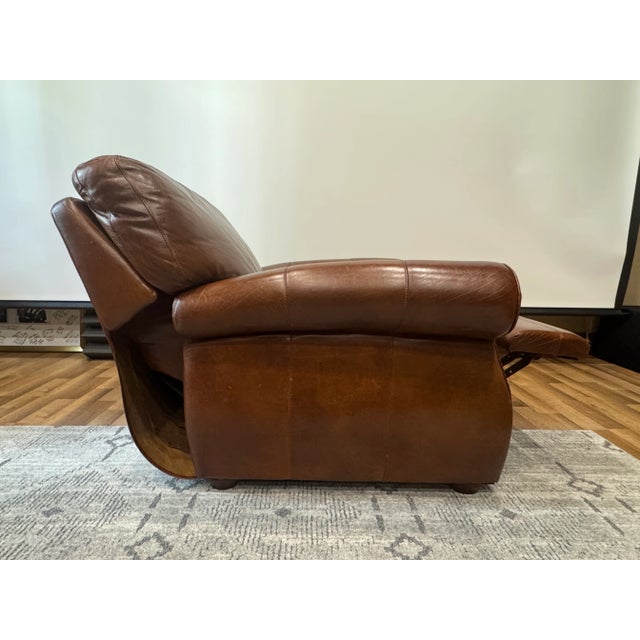 Chocolate Vintage Traditional Chocolate Brown Leather Club Chair Recliner With Brass Nailhead Trim For Sale - Image 8 of 16