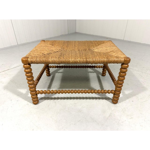 Low Oak Bobbin Stool with Rush Seat, 1930s For Sale - Image 6 of 10