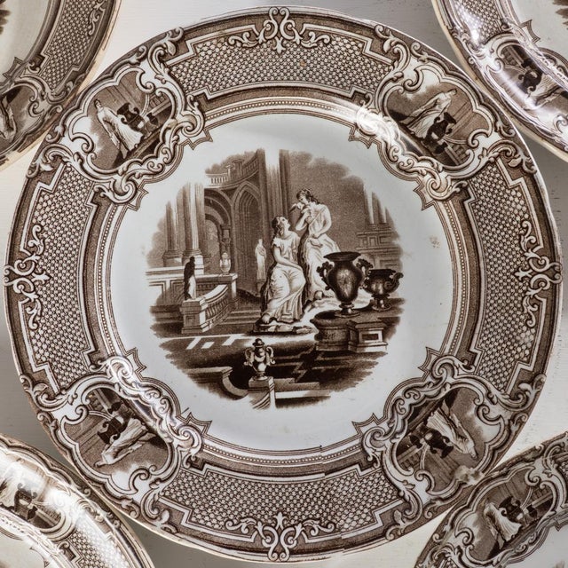 Mid 19th Century 5 Mid 19th Century Brown Transferware Plates by Podmore Walker and Co. "Minerva Pattern" For Sale - Image 5 of 9