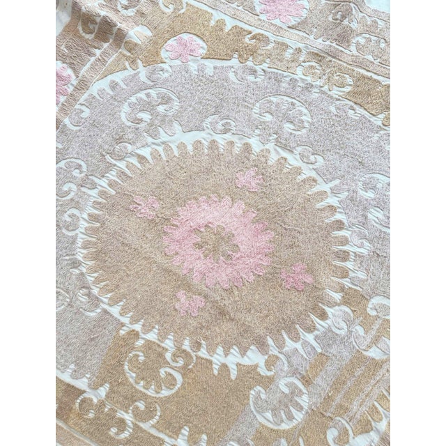 1960s Handmade Suzani Tablecloth From Uzbekistan, 4'3'' X 5'3'' For Sale - Image 5 of 9