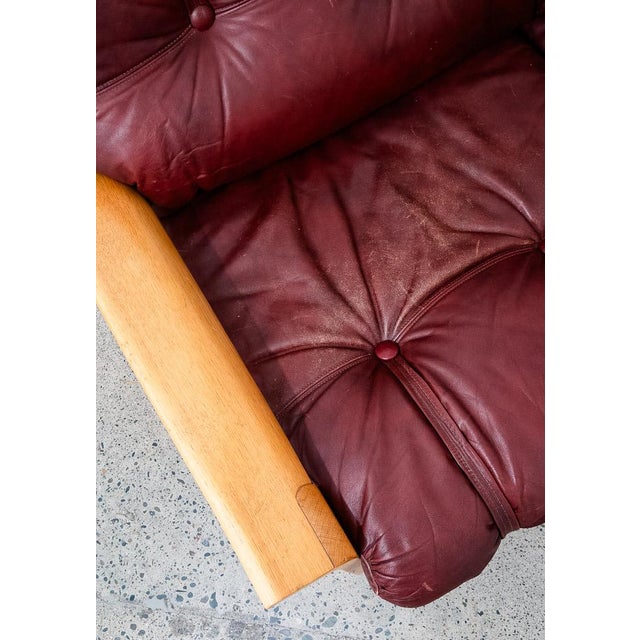 1960s Mid Century Danish Modern Sofa Couch Oxblood Red Leather 3 Seater Oak Tufted For Sale - Image 12 of 12