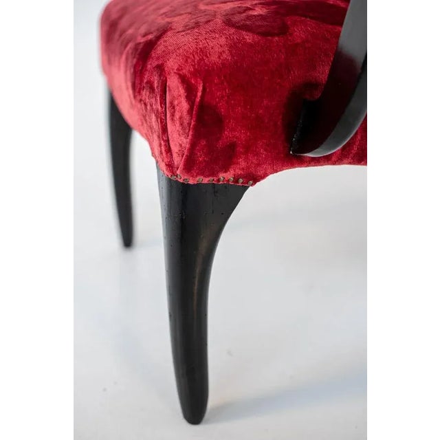 Set of American Red Velvet Damask and Wood Armchairs by Gilbert Rohde For Sale - Image 3 of 18