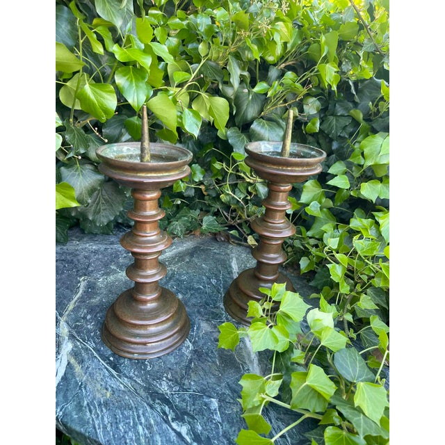 Metal A Pair of Bronze Pricket Candlesticks Circa 1500 For Sale - Image 7 of 9
