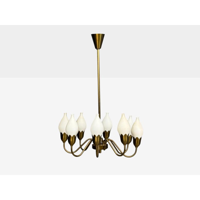 1950s 1950s Mid-Century Modern Fog & Mørup, Tulip Chandelier, Opal Glass, Brass For Sale - Image 5 of 12