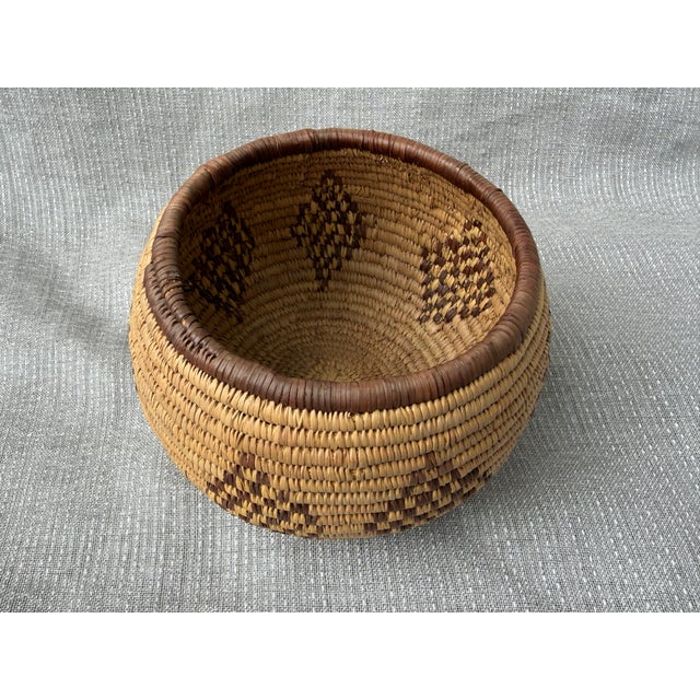 Woven Vintage Geometric Coil Basket For Sale - Image 9 of 15