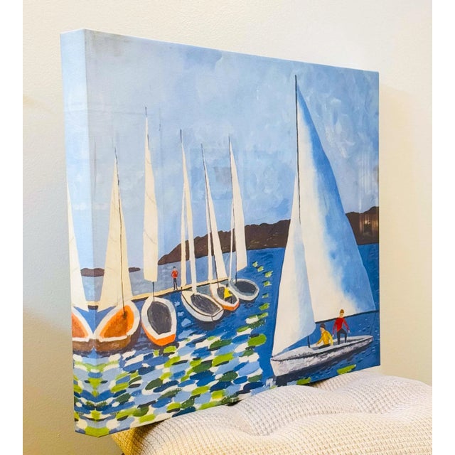 Late 20th Century Late 20th-Century Giclée Signed Print on Canvas of Sailboats on Lake Geneva For Sale - Image 5 of 12