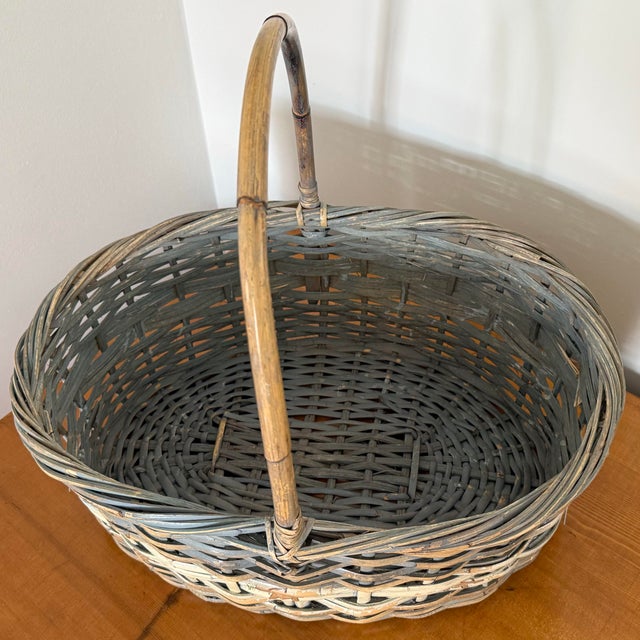 Gray Vintage Gray Gathering Basket With Bunny Rabbit Motif For Sale - Image 8 of 11
