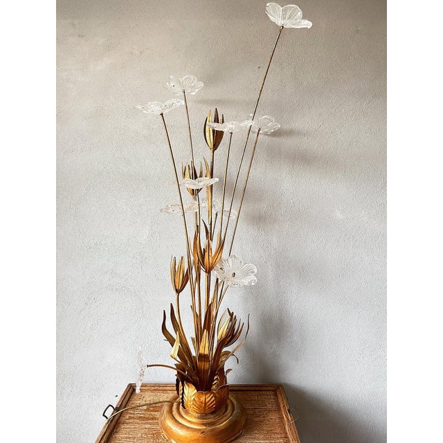 Beautiful mid century floor lamp. Made by the Italian designer Hans Kögl in the 1970s. Floral lamp In gold-plated steel....