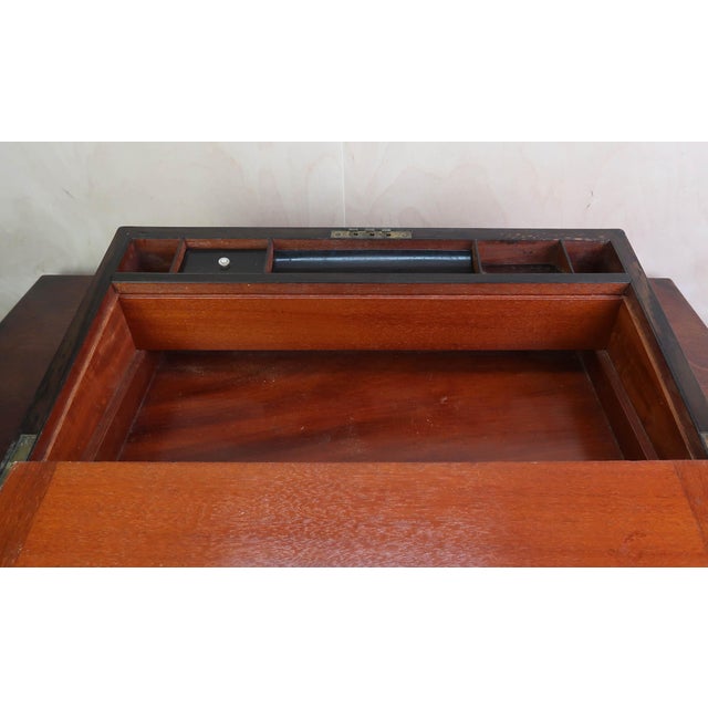 Tan Large Antique Campaign Burr Walnut Writing Box, 1870 For Sale - Image 8 of 11