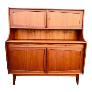 1950s Mid Century Danish Modern Teak Buffet Hutch