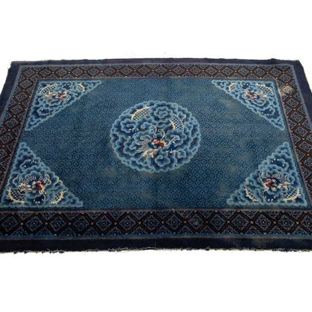 Vintage Blue Chinese Peking Wool Rug Handmade With Traditional Design For Sale In New York - Image 6 of 7