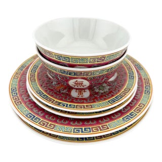 Vintage Chinese Famille Rose Dinnerware Set - Set of 6 For Sale