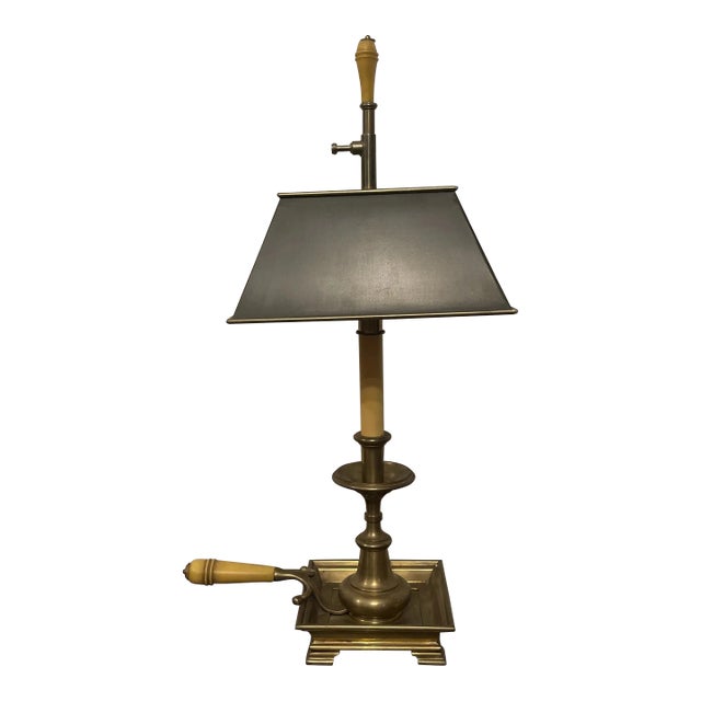 1980s Chapman Brass Candlestick Lamp With Black Tole Shade For Sale