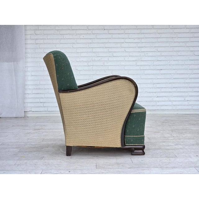 Danish Armchair in Green and Beige Furniture Wool, 1960s For Sale - Image 9 of 18