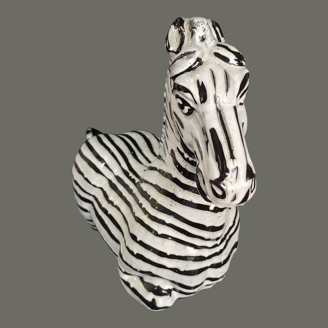 Mid-Century Modern Vintage Mid Century Modern Decorative Italian Glazed Ceramic Zebra Statue Figurine For Sale - Image 3 of 8