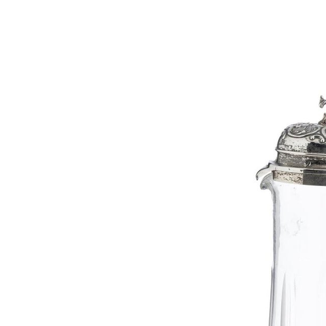 Silver - Mug with silver and faceted glass. Portuguese, in faceted glass, silver lid, embossed floral decoration. 'Boar...
