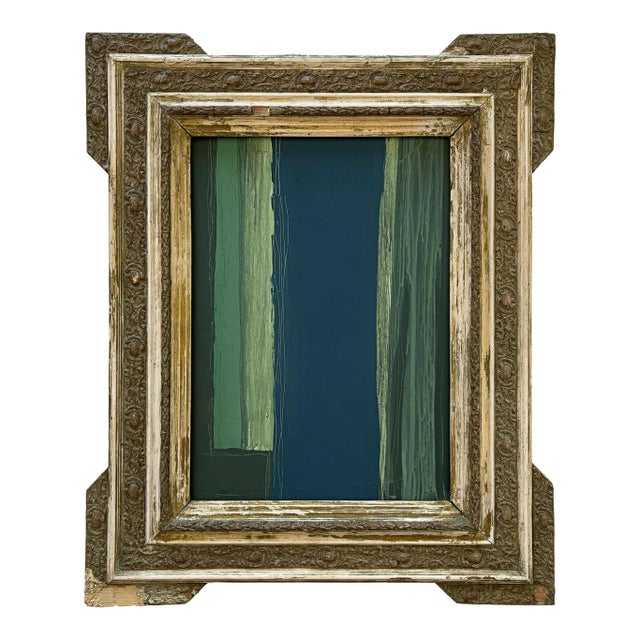 “River Moss" Abstract Art in Antique Frame, Transitional Living Room Art by JTS For Sale