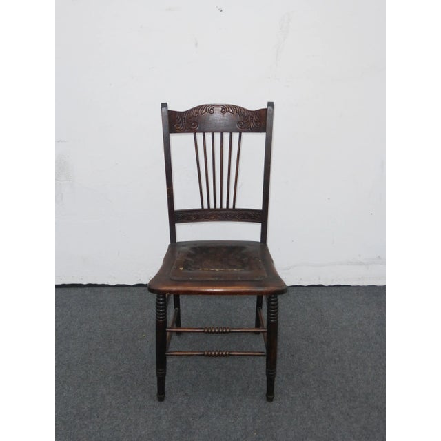 Unique Vintage RUSTIC Farmhouse Wood SIDE CHAIR w Leather Seat GORGEOUS CHAIR, in Good Rustic Condition, with wear usual...