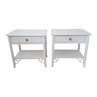 Late 20th Century Thomasville Allegro Fretwork Faux Bamboo Nightstands - a Pair For Sale