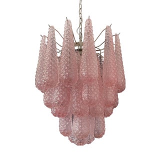 Vintage Italian Murano Chandelier with 41 Pink Glass Petals Drop, 1990s For Sale