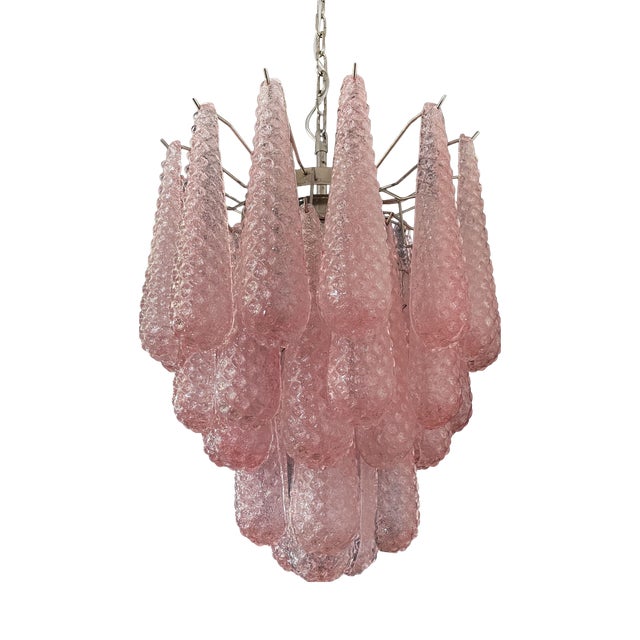 Vintage Italian Murano Chandelier with 41 Pink Glass Petals Drop, 1990s For Sale