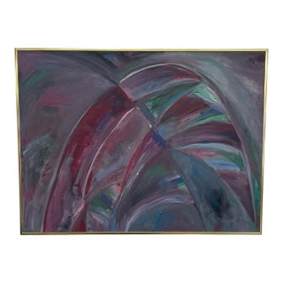 Large Abstract Expressionist Painting in Brass Toned Frame, Modern Color Field Wall Art. For Sale
