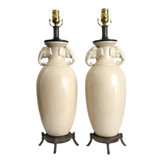 Lamp Pair Maitland Smith Elephants Signed For Sale