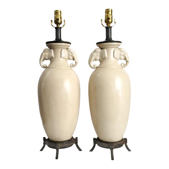 Lamp Pair Maitland Smith Elephants Signed For Sale
