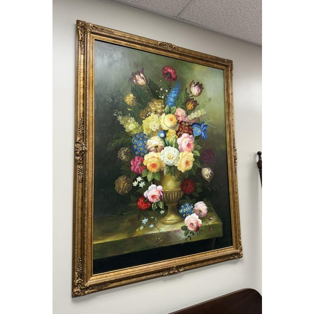Traditional Late 20th Century Large Original Vibrant Floral Still Life Oil on Canvas For Sale - Image 3 of 12