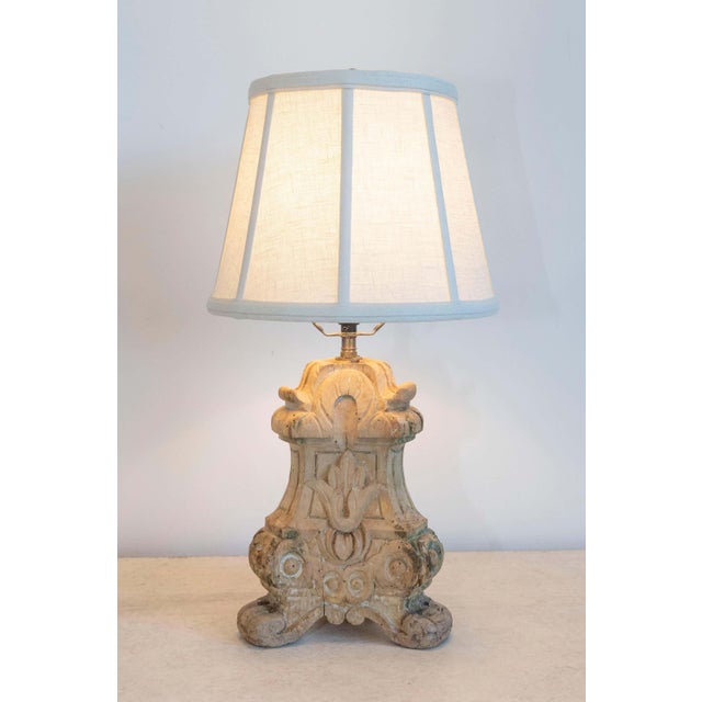French Provincial 18th-Century French Baroque Carved Wood Altar Candlestick Lamp For Sale - Image 3 of 9