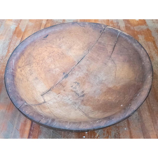 Wood 19th or 20th Century Large 30" Primitive Elm Carved Dough Bowl For Sale - Image 7 of 18
