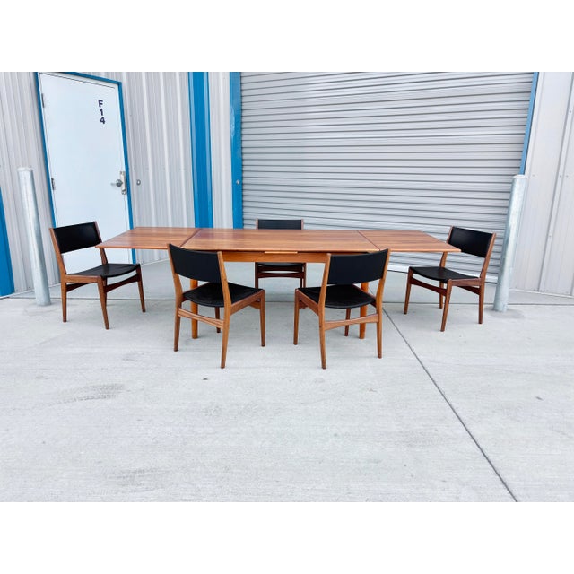 Mid-Century Modern 1960s Danish Modern Teak & Vinyl Dining Set of 6 For Sale - Image 3 of 12