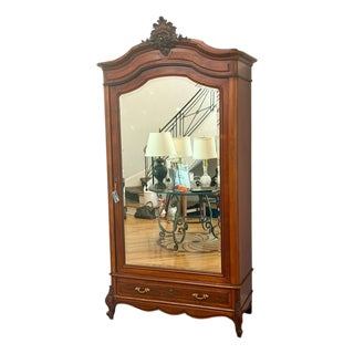 Antique French Provincial Mahogany Mirrored Wardrobe Armoire For Sale