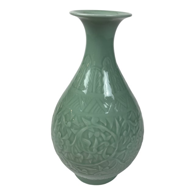Modern Asian, Celadon Green, Narrow Neck, Porcelain Vase Chairish