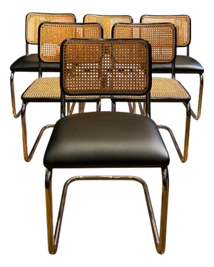 Black Leather and Vienna Wickerwork S32 Cantilever Chairs by Marcel Breuer for Thonet, 1980s, Set of 6, Set of 6