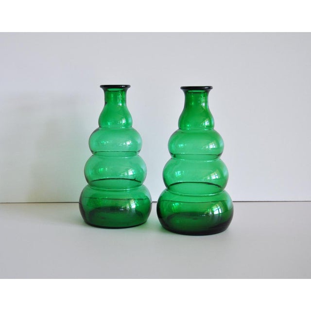 Glass Green Glass Vases by Edvin Ollers for Limmareds Glasbruk, Sweden, 1940s, Set of 2 For Sale - Image 7 of 7