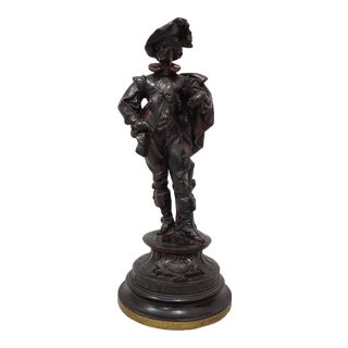 Vintage Painted Spelter "Musketeer" Sculpture Mid 20th Century For Sale