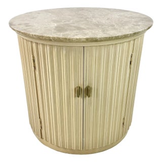 Vintage Neoclassical Roman Contemporary Century Furniture Drum Marble Top Side Table. For Sale