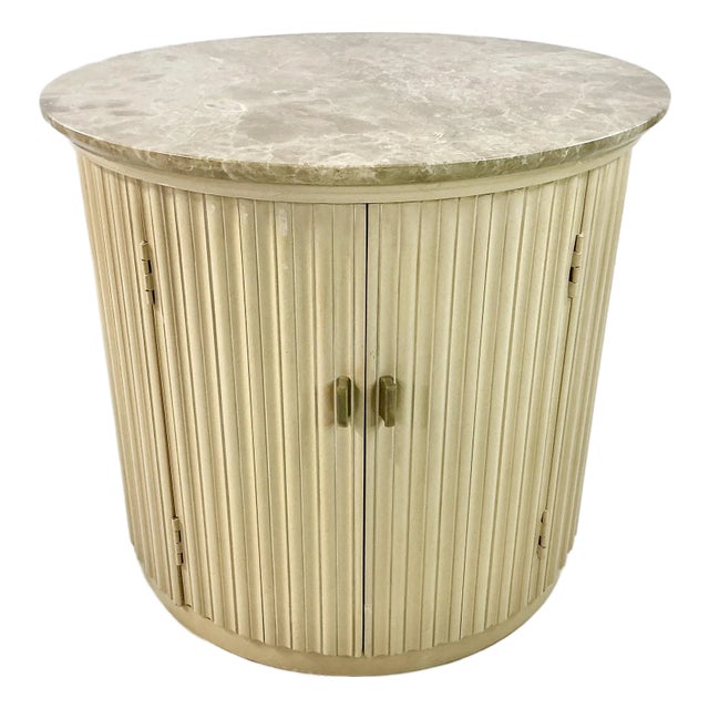 Vintage Neoclassical Roman Contemporary Century Furniture Drum Marble Top Side Table For Sale