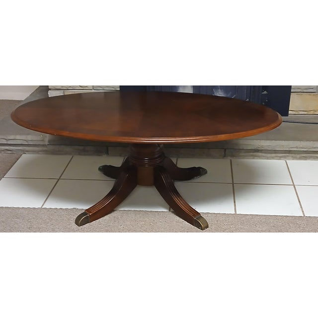 1960s Vintage Mahogany Oval Coffee Table With Brass Accents For Sale - Image 6 of 12