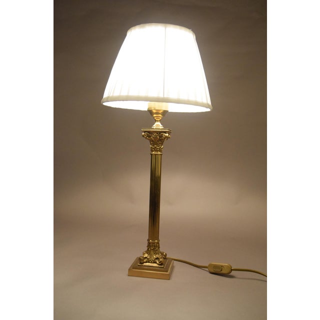 Tall Neoclassical Brass Table Lamp with Fluted Column and Pleated White Shade, 1960s For Sale - Image 6 of 11