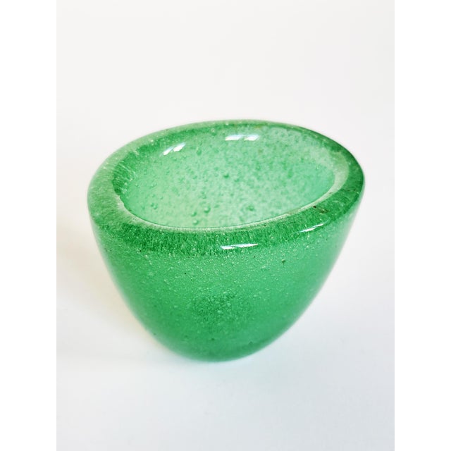 Small, early "Sommerso a bollicine" bowl, thick-walled, pale green toned glass with dense air bubble inclusions, designed...
