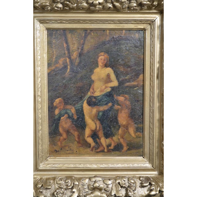 French 19th-Century French School Mythological Oil Painting, Nymph and Three Putti For Sale - Image 3 of 15