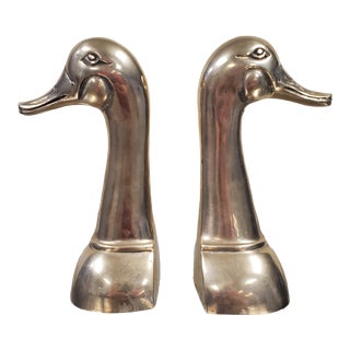 1970s Figurative Brass Duck Bookends - a Pair For Sale